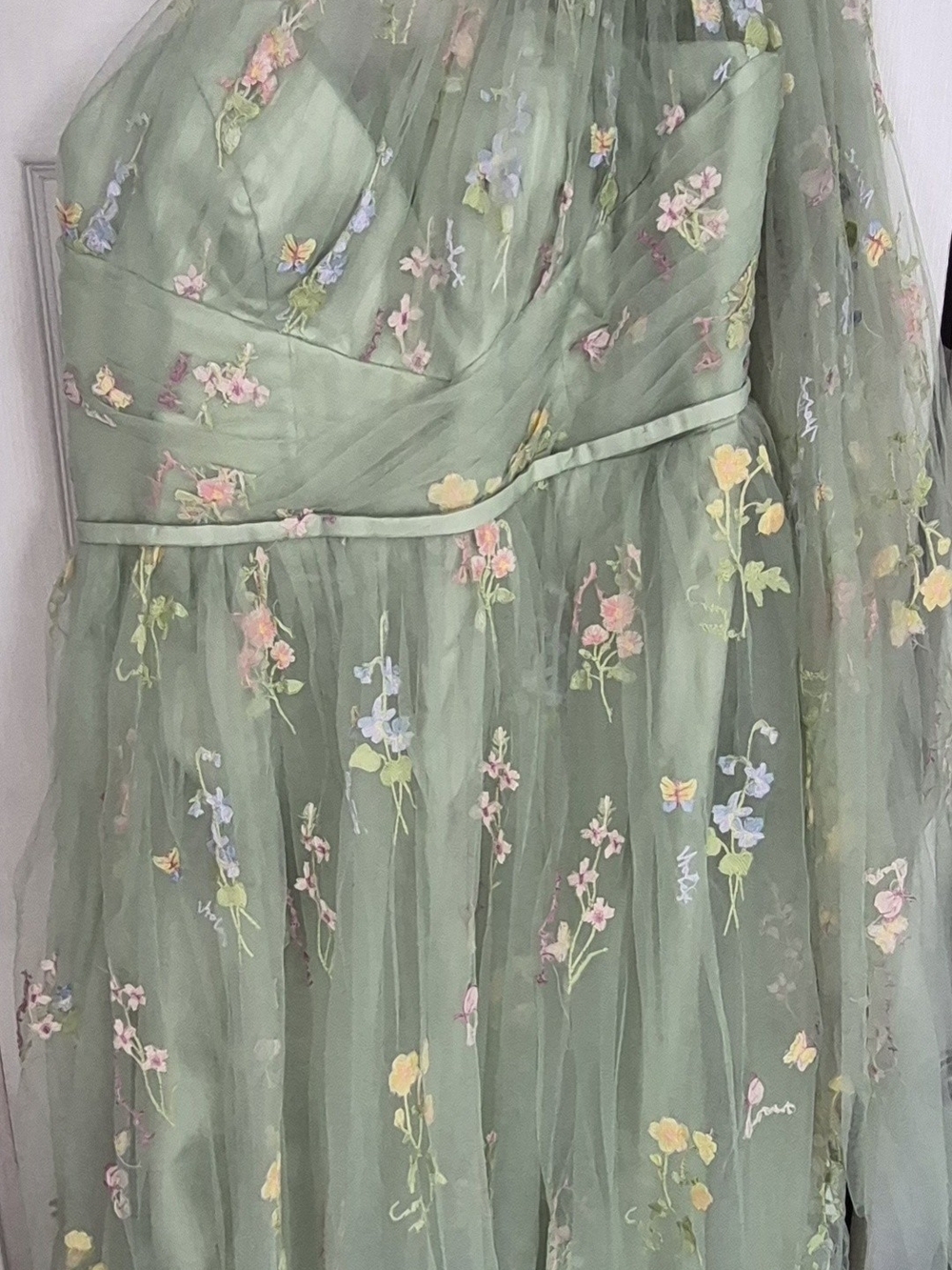 Sage Green Floral Embroidered Tulle Dress